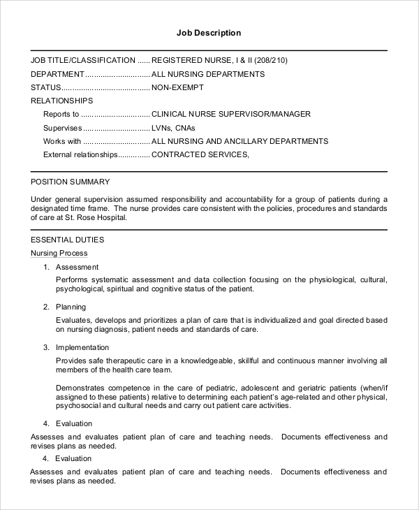 registered nurse job description pdf