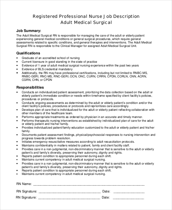 registered professional nurse job description 