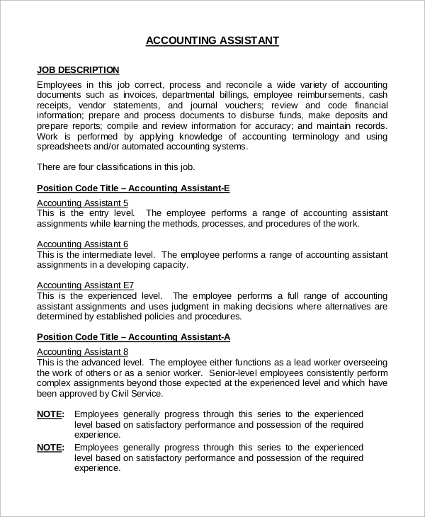 Job requirements for accounting assistant