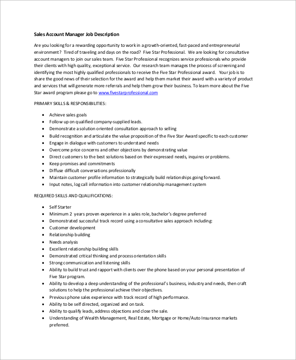 sales account manager job description