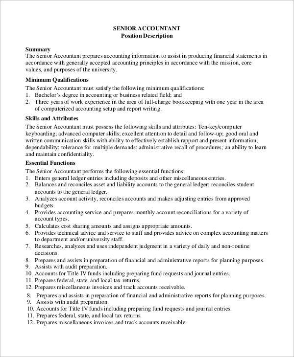 senior accountant job description