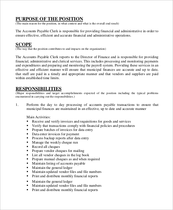 accountant payable clerk job description