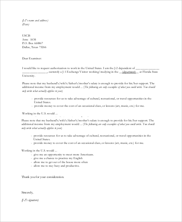 Work Permit Permission Request Letter Sample - sample