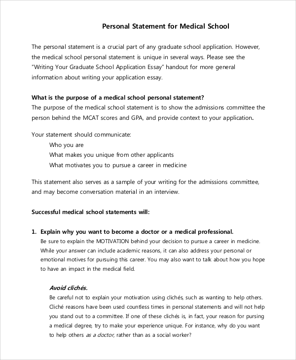 sample personal statement for medical school application