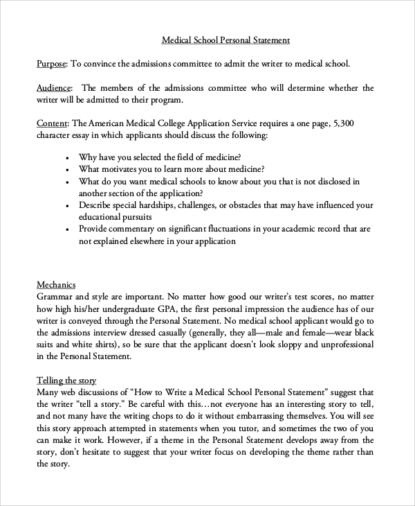 structure of medical school personal statement