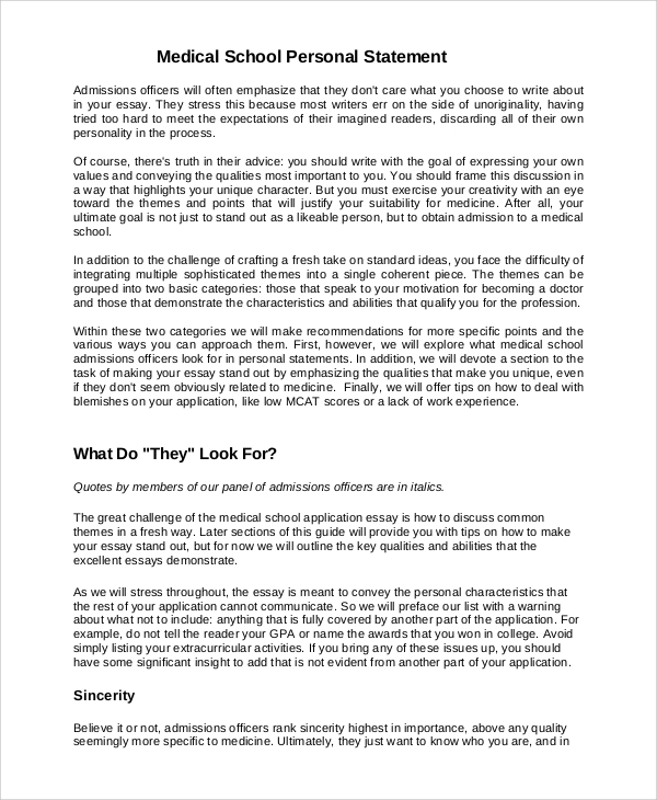 Medical School Admissions Personal Statement Medical School Personal 