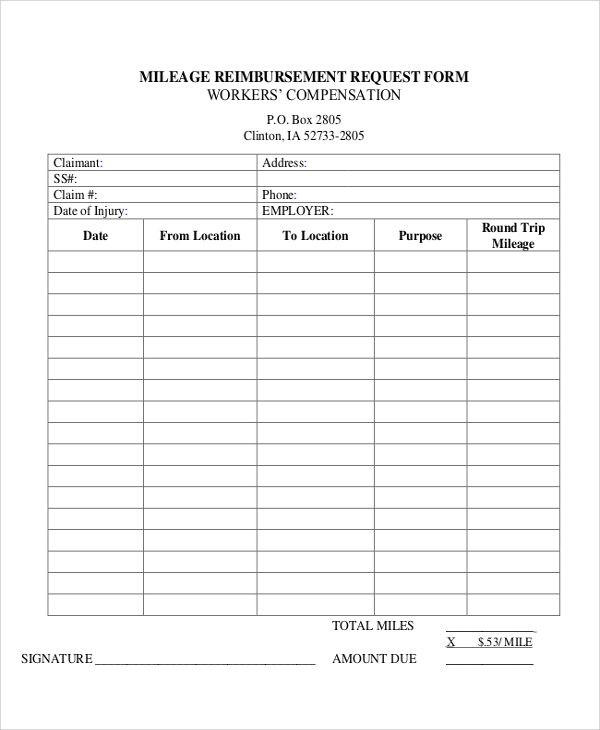 Free 11 Sample Mileage Reimbursement Forms In Ms Word Pdf Excel