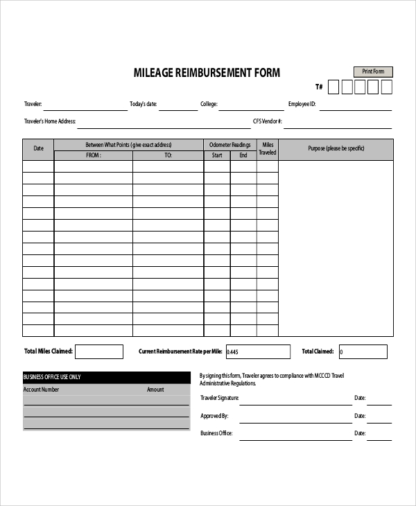 FREE 11 Sample Mileage Reimbursement Forms In MS Word PDF Excel