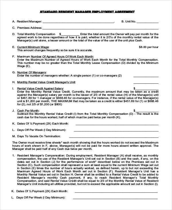 standard resident manager employment agreement