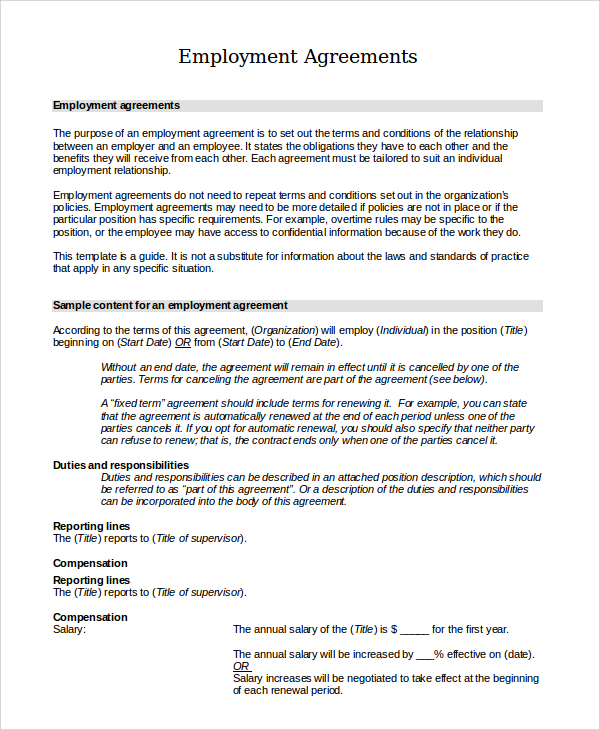 employment agreement example