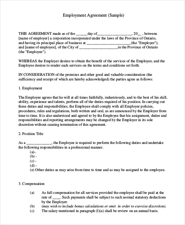 FREE 21+ Standard Employment Agreement Samples in PDF | MS Word | Google Docs | Pages