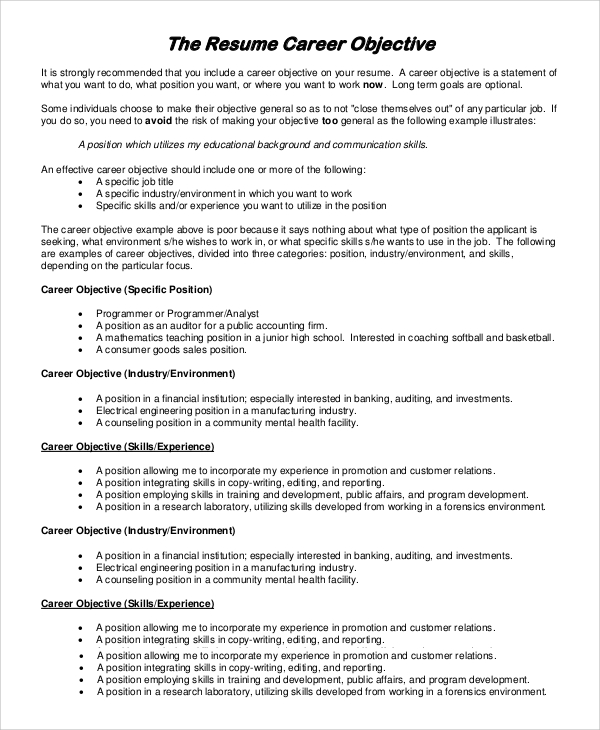 Resume Objective Examples for Students and Professionals | RC