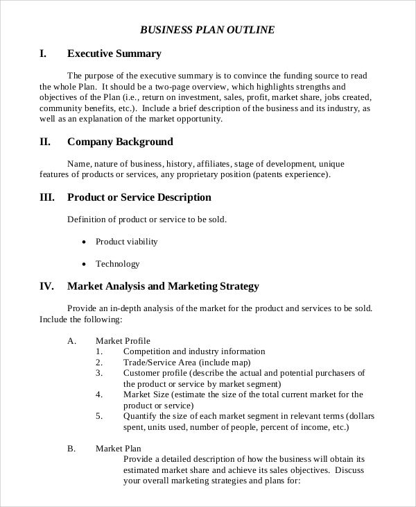 example executive summary for business plan