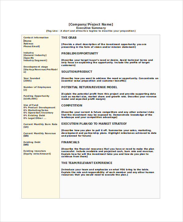 1 Page Executive Summary Template from images.sampletemplates.com