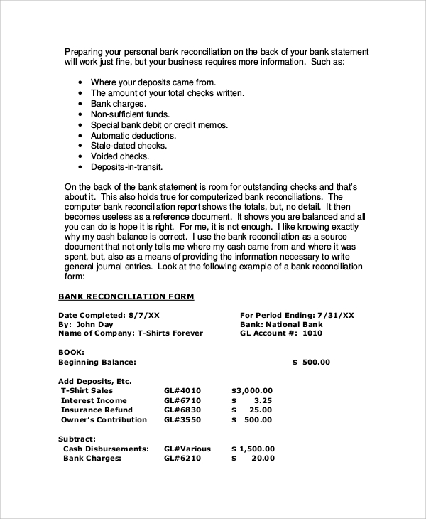 journal entries for bank reconciliation example