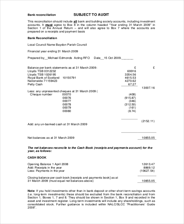 bank reconciliation example in pdf