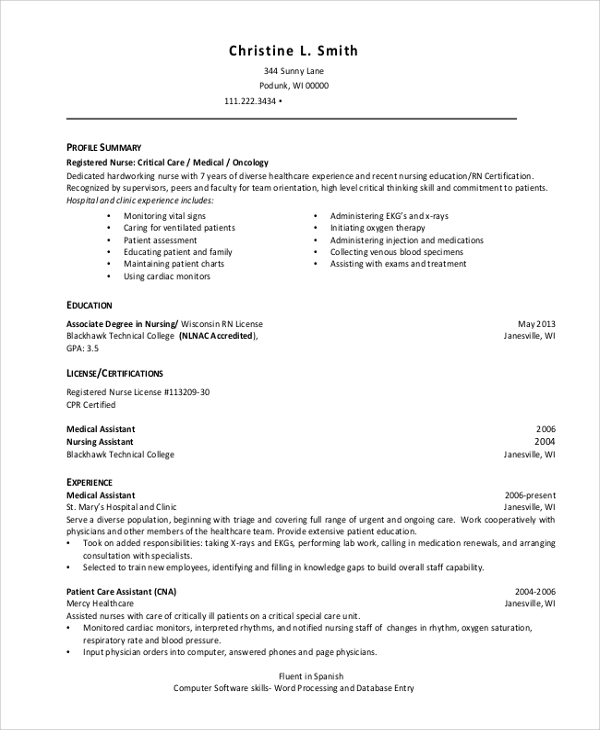 register nurse resume summary statement