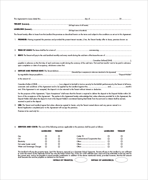 tenancy lease agreement form