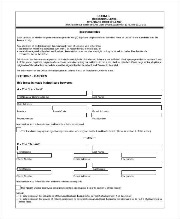 residential lease agreement form 