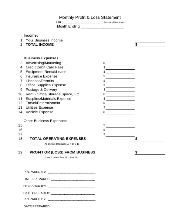 FREE 9 Sample Profit And Loss Forms In PDF MS Word