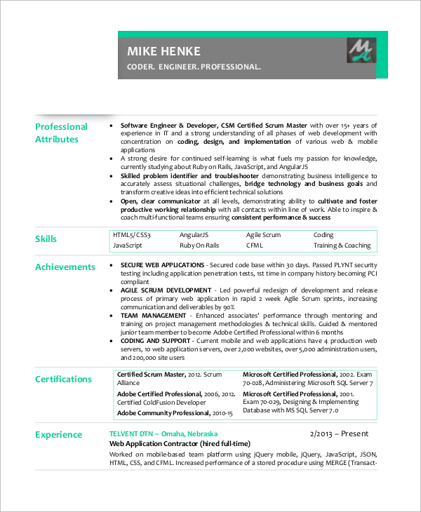 Scrum Master Resume Template Free Download