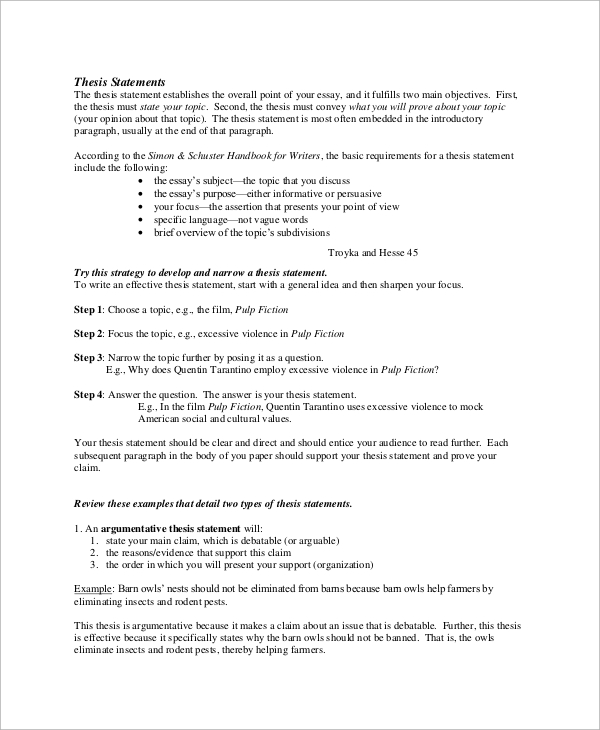 examples thesis statements essays