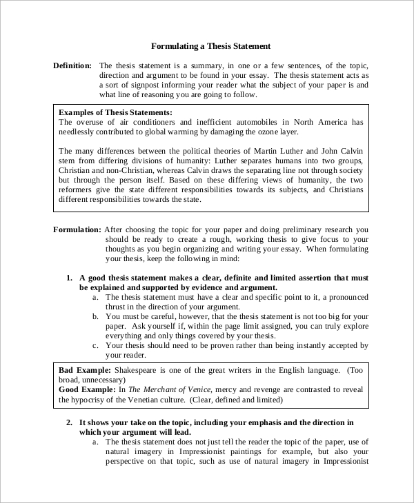 thesis statement formulation