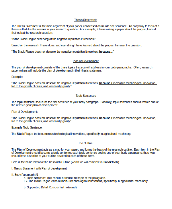 thesis statement and plan of development