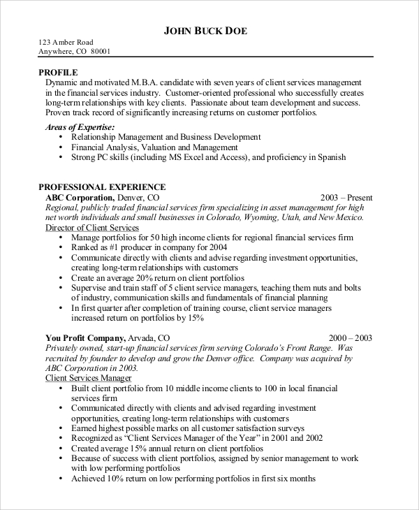 resume profile examples for customer service