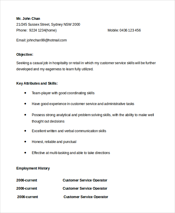 resume cover letter for customer service representative