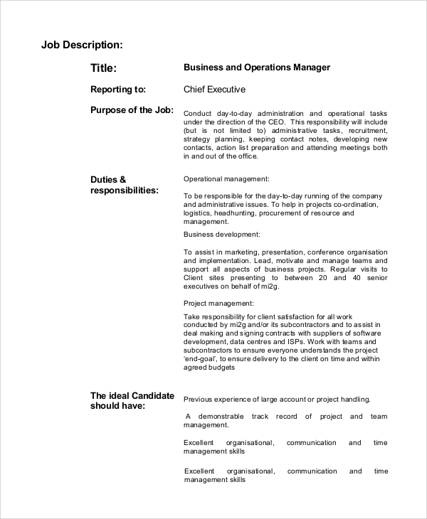 Business operations manager job description uk