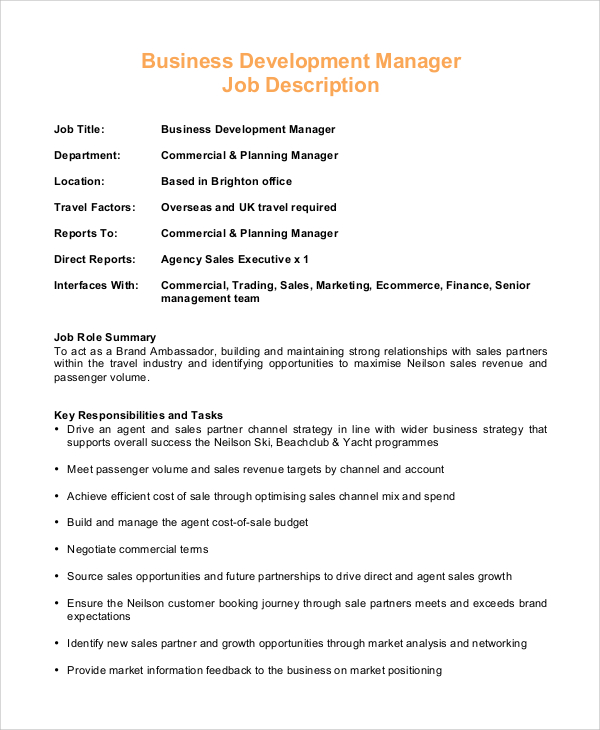 Business Development Manager Job Description Template