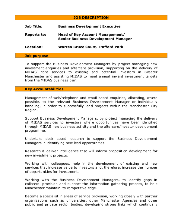 business development executive manager job description