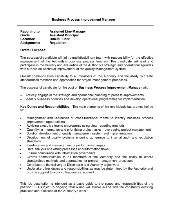 Business Process Manager Job Description