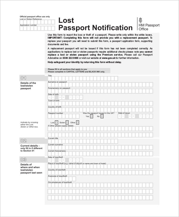 lost passport notification form