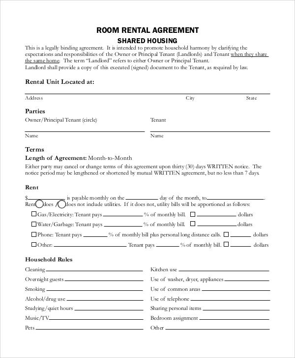 room rental agreement form2