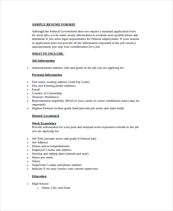 simple resume format in word