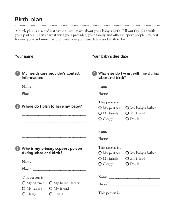 Free 11 Birth Plan Samples In Ms Word Pdf