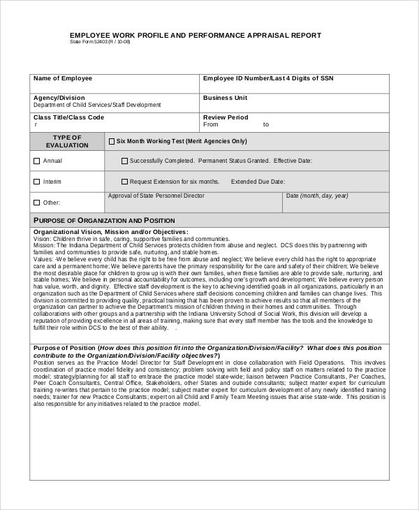 Employee Appraisal Report Template