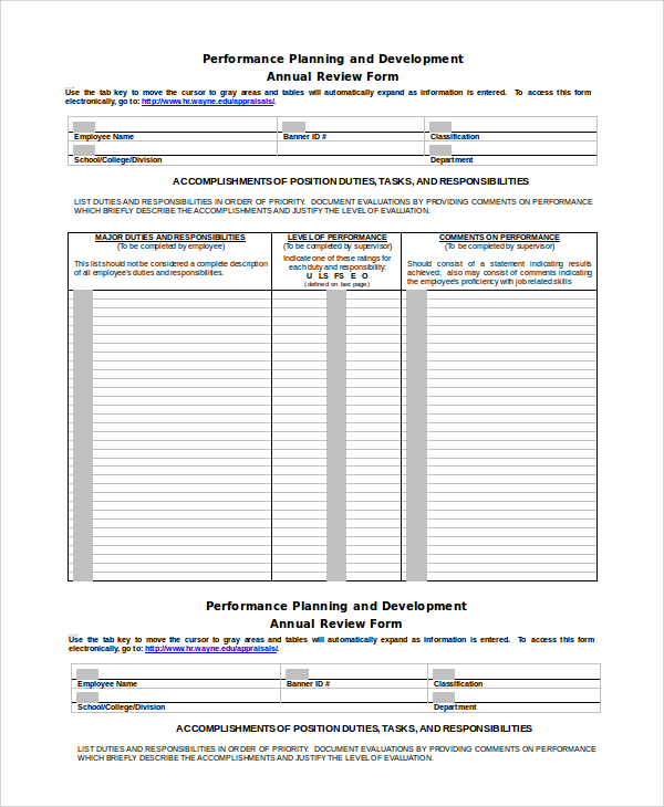 performance appraisal annual review form