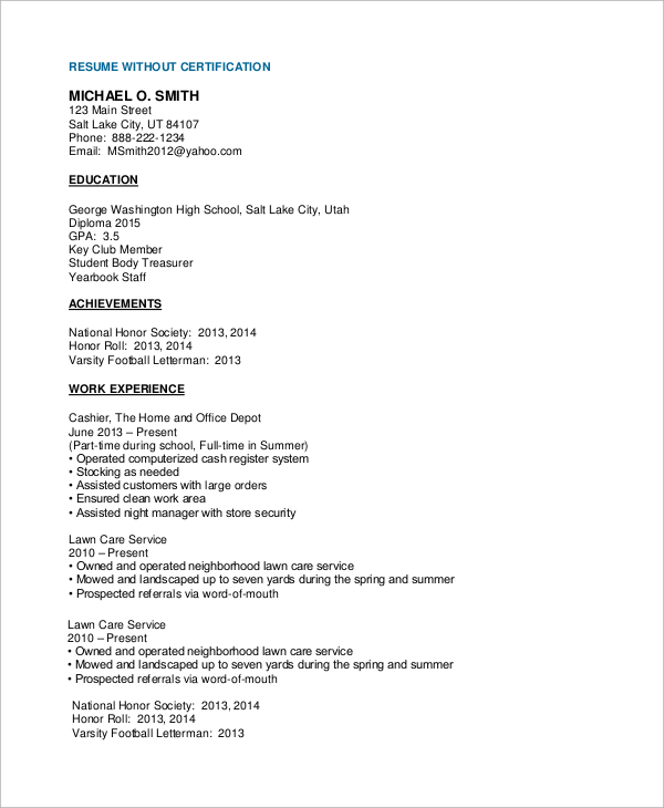 Free 10 Sample High School Cv Templates In Ms Word Pdf