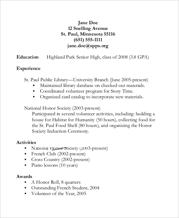 FREE 10+ Sample High School CV Templates in MS Word | PDF