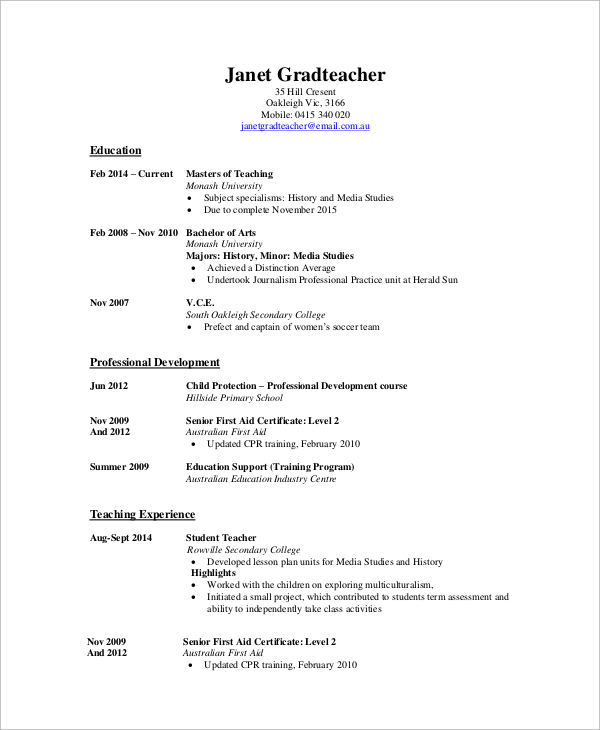 high school teacher cv