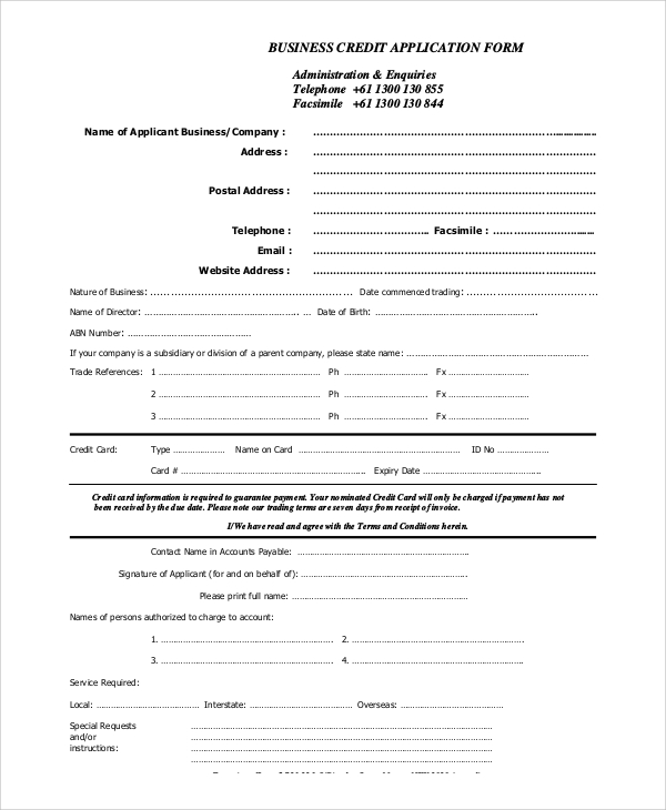 credit application form for business