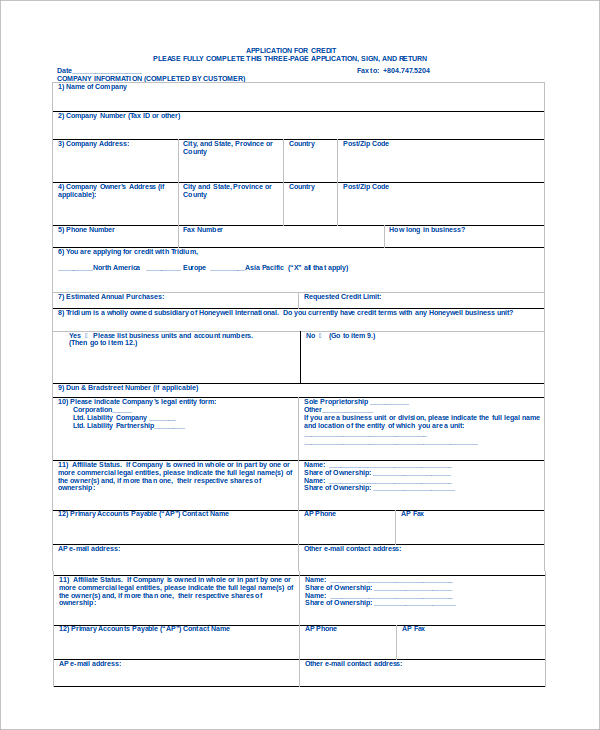 credit application form word
