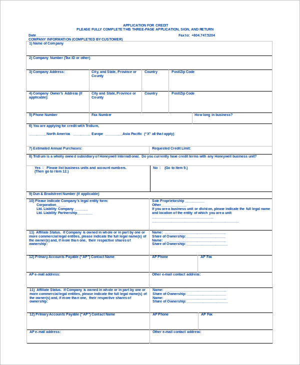 FREE 11 Sample Credit Application Templates In PDF MS Word