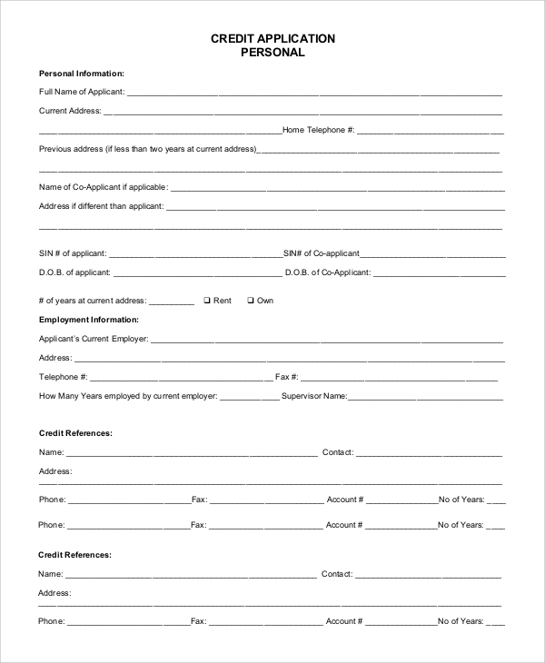 FREE 11+ Sample Credit Application Templates in PDF MS Word