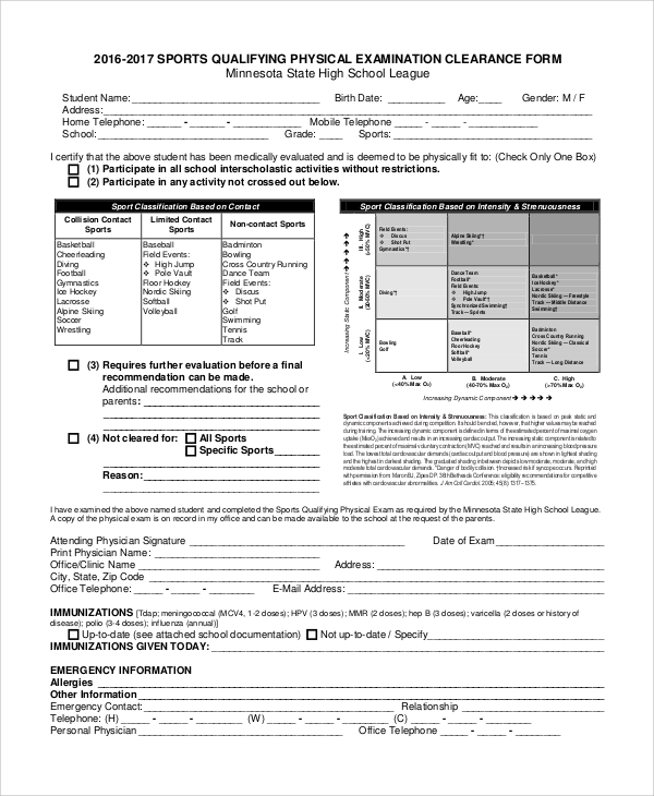 complete sports physical form
 Sample Sports Physical Form - 10+ Examples in PDF, Word