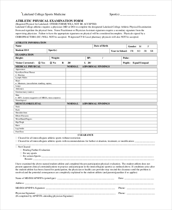 Printable Sports Physical Form 2022