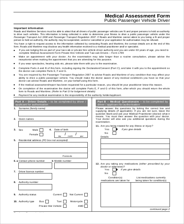 medical assessment form